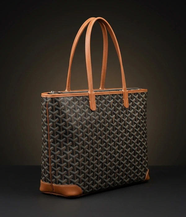 Goyard Artois MM, Goyardine lõuend, Black/Tan värv, helepruun nahkäär, eestvaade