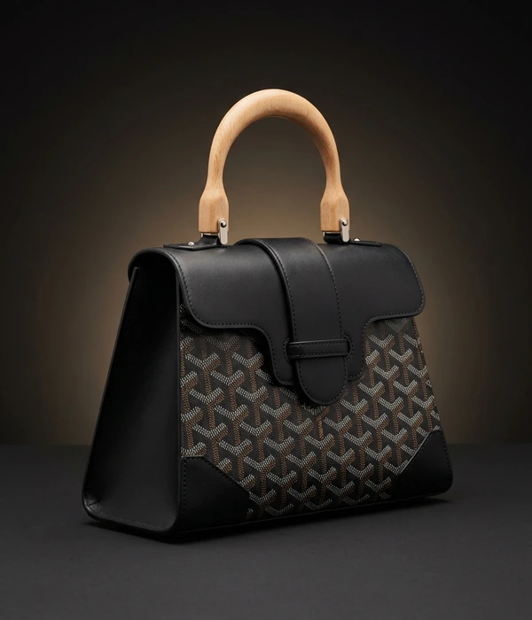 Goyard Saïgon PM, Goyardine lõuend, Black värv, pöögipuust käepide, eestvaade