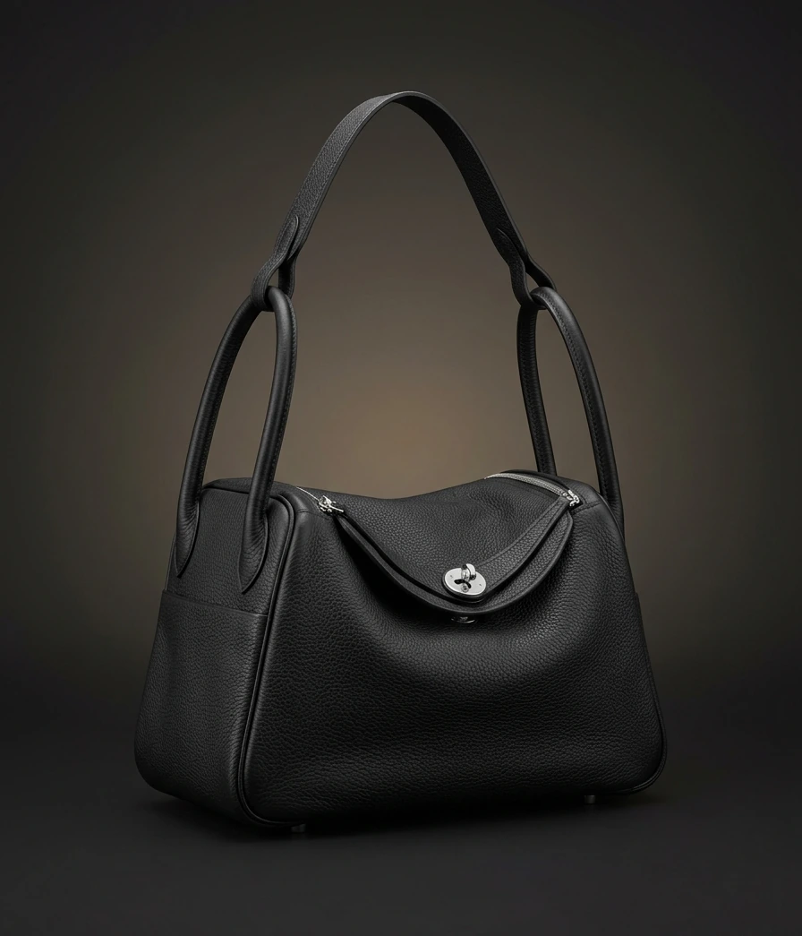 Hermès Lindy 26 in Noir Clemence leather with palladium hardware, front three-quarter view
