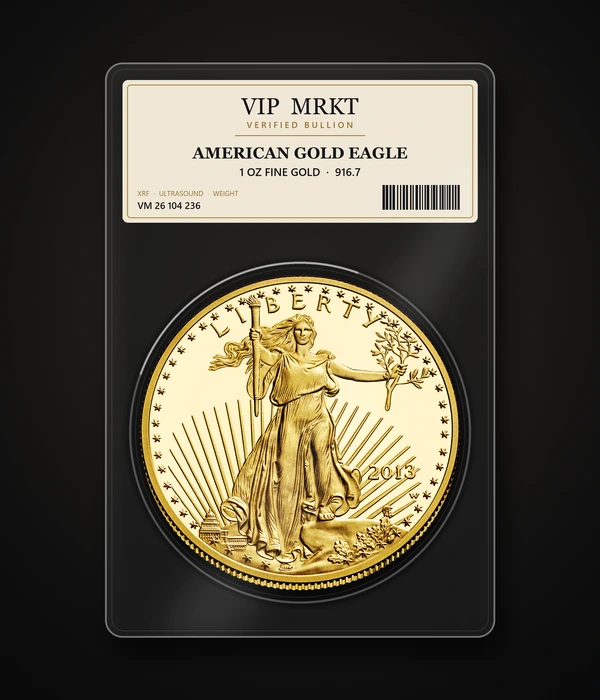 American Gold Eagle 1 oz 916.7, в запаянной капсуле-холдере