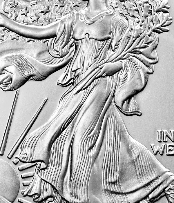 American Silver Eagle 1 oz 999, detail lähivaates