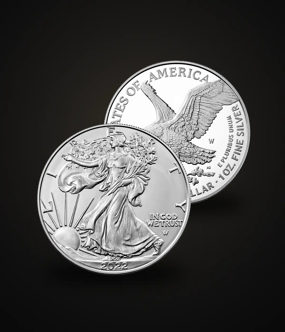 American Silver Eagle 1 oz 999, etu- ja takapuoli