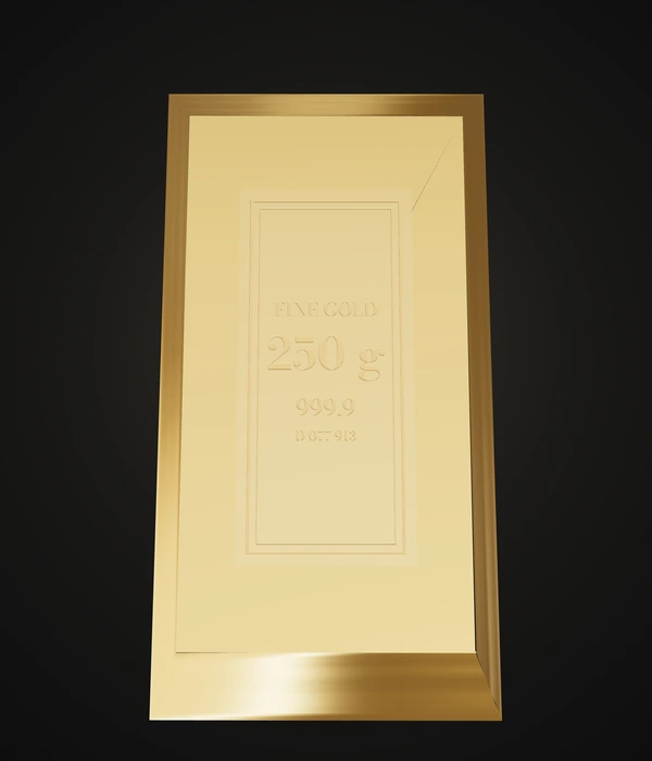 Gold bar 250 g 999.9, stamp, front view