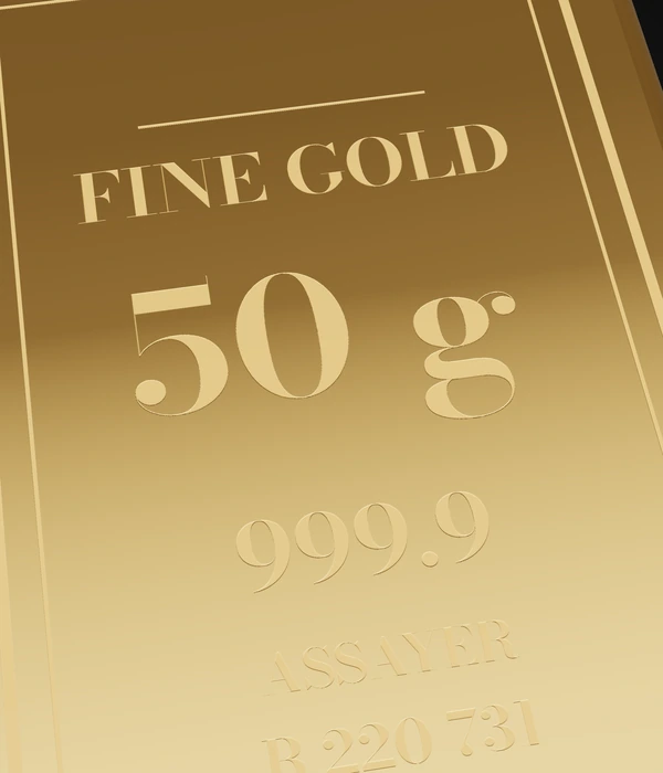 Kullakang 50 g 999.9, tempel lähivaates