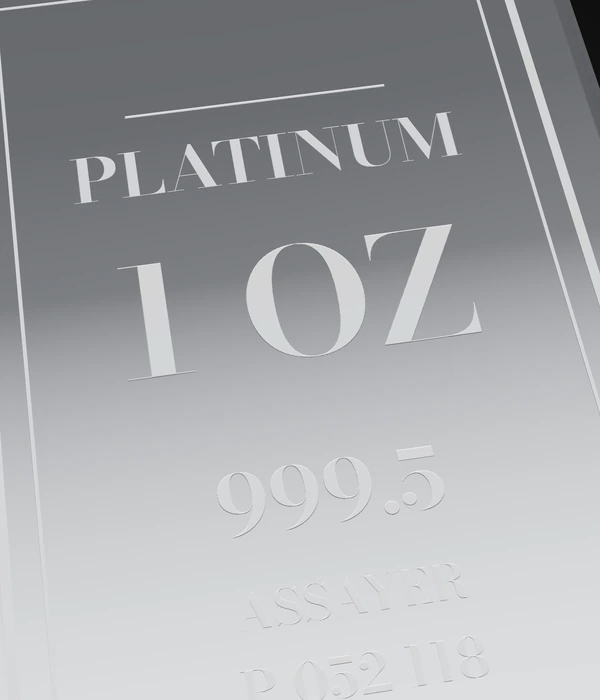 Platinaharkko 1 oz 999.5, leima lähikuvana