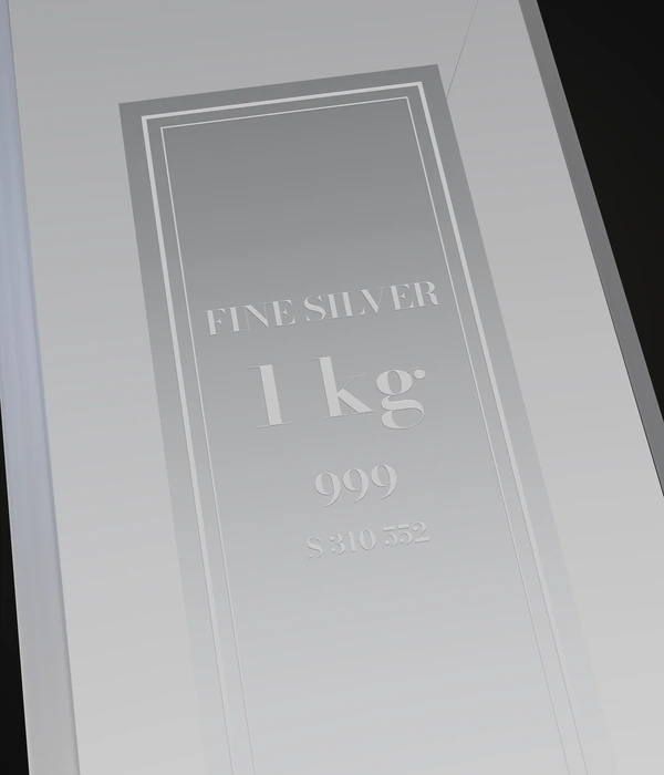 Silver bar 1 kg 999, stamp close-up
