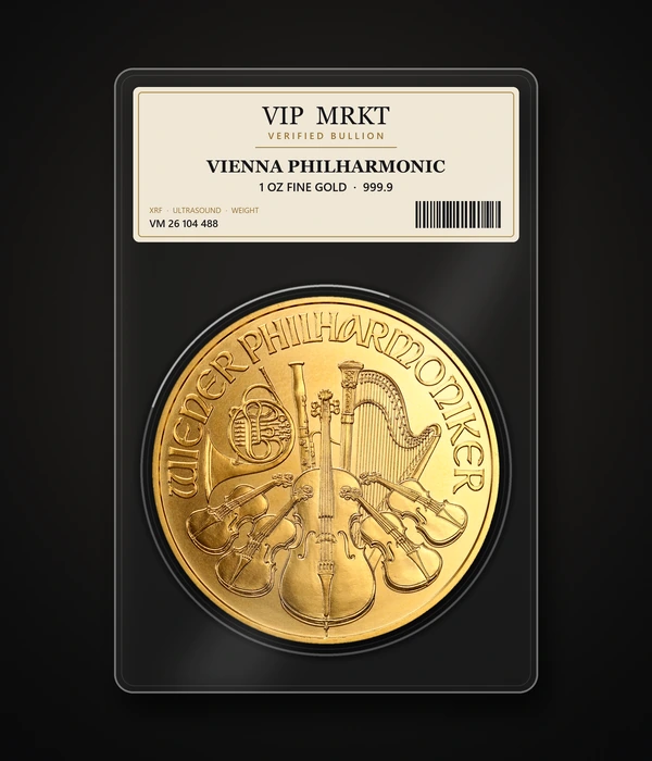 Vienna Philharmonic 1 oz 999.9, in a sealed capsule holder