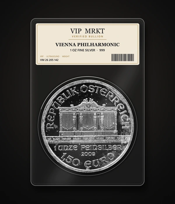 Vienna Philharmonic Silver 1 oz 999, suletud kapslihoidikus