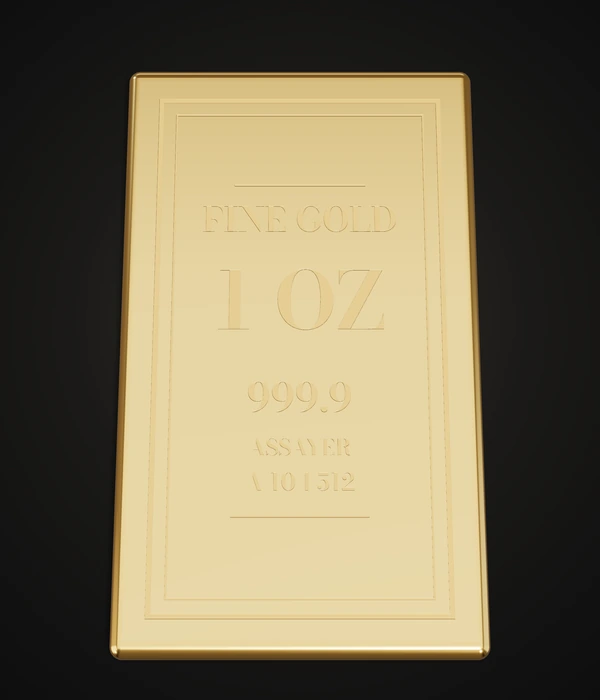 Золотой слиток 1 oz 999.9, клеймо спереди