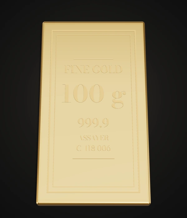Золотой слиток 100 g 999.9, клеймо спереди