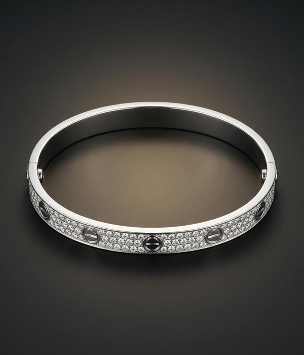 Cartier Love -rannekoru, täysi pavee, 18k valkokulta