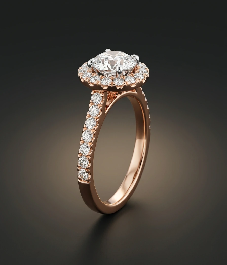 Halo-teemantsõrmus 1,80 ct, roosa kuld, 18k roosa kuld