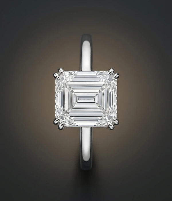 Harry Winston smaragdlihvis teemantsõrmus 2,50 ct, Plaatina 950, pealtvaade