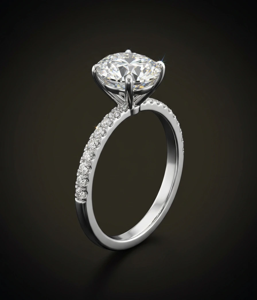 Ovaalne teemantsõrmus 3,05 ct, pavee-võru, 18k valge kuld