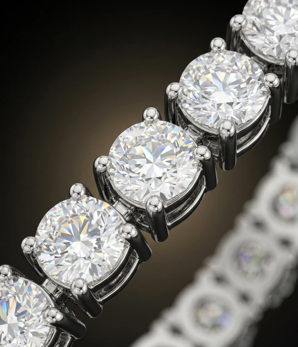 Teemantidega tennisekäevõru 5,10 ct, 18k valge kuld, detail lähivaates