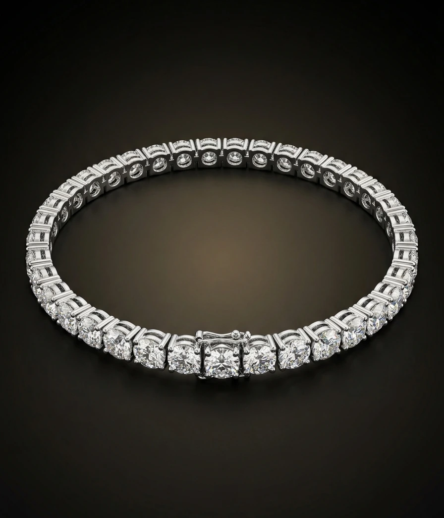 Timanttinen tennisrannekoru 5,10 ct, 18k valkokulta