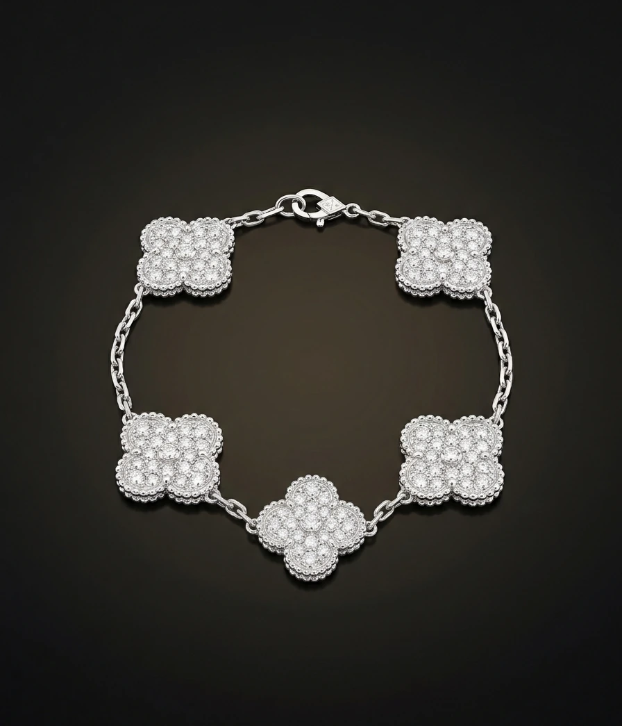 Van Cleef & Arpels Vintage Alhambra bracelet, diamonds, 18k white gold