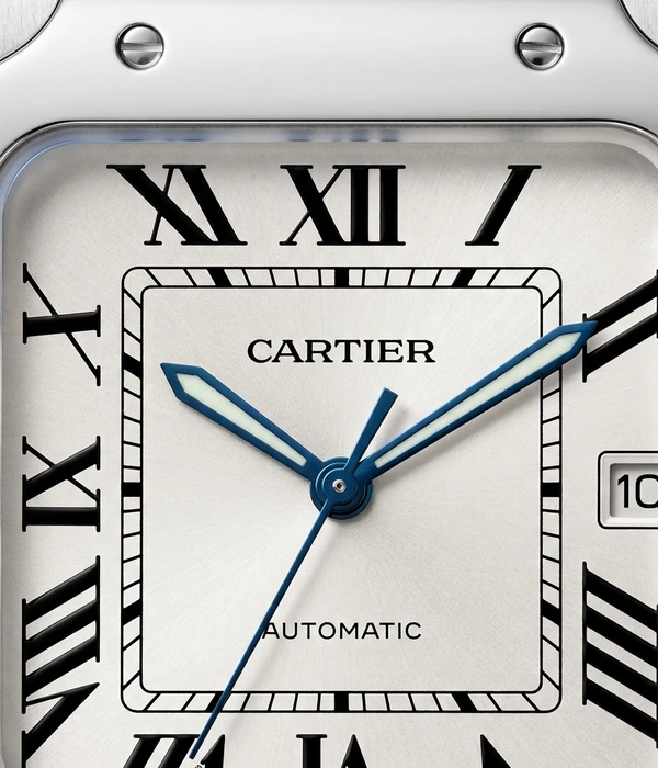 Cartier Santos de Cartier WSSA0018, kellotaulun lähikuva