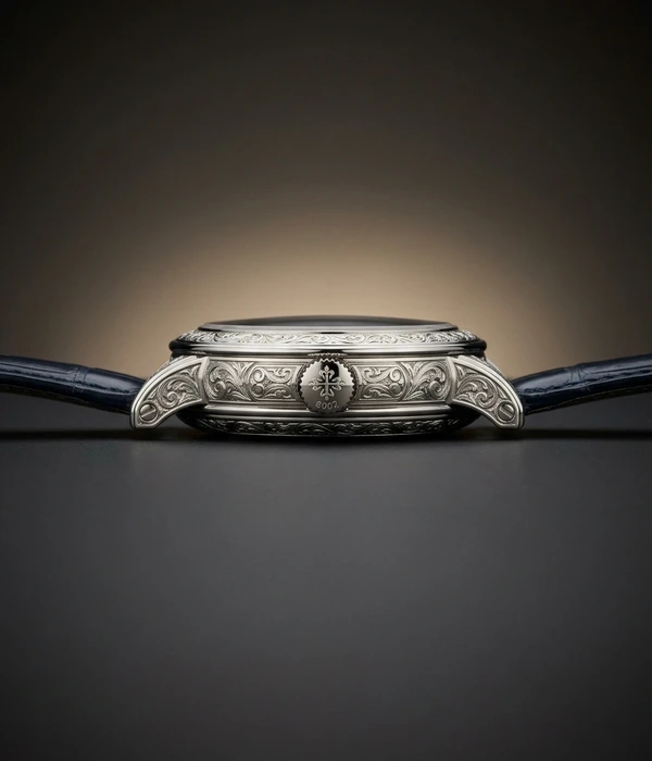 Patek Philippe Sky Moon Tourbillon 6002G-010, case side profile and crown