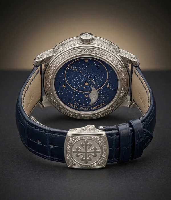 Patek Philippe Sky Moon Tourbillon 6002G-010, caseback and clasp