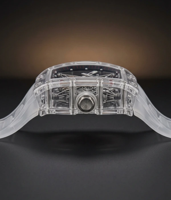 Richard Mille RM 56-02 Sapphire Tourbillon RM 56-02, kotelo sivulta ja kruunu