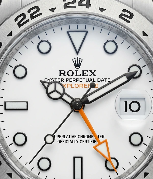 Rolex Explorer II 226570, kellotaulun lähikuva